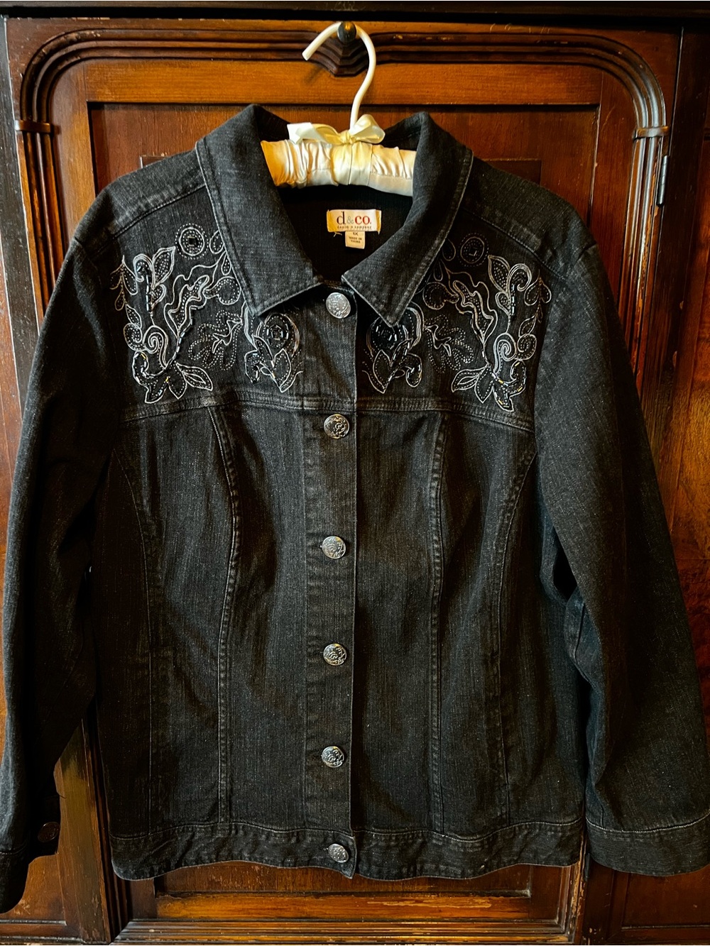 Denim & co Black Embroidered Denim Jacket - Women's Jean Jacket